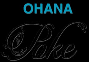 Logo for "Ohana Poke" featuring a fish design and elegant typography.