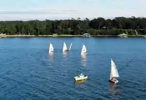 Sailboats on Mobile Bay at Jubilee Suites in Fairhope, AL